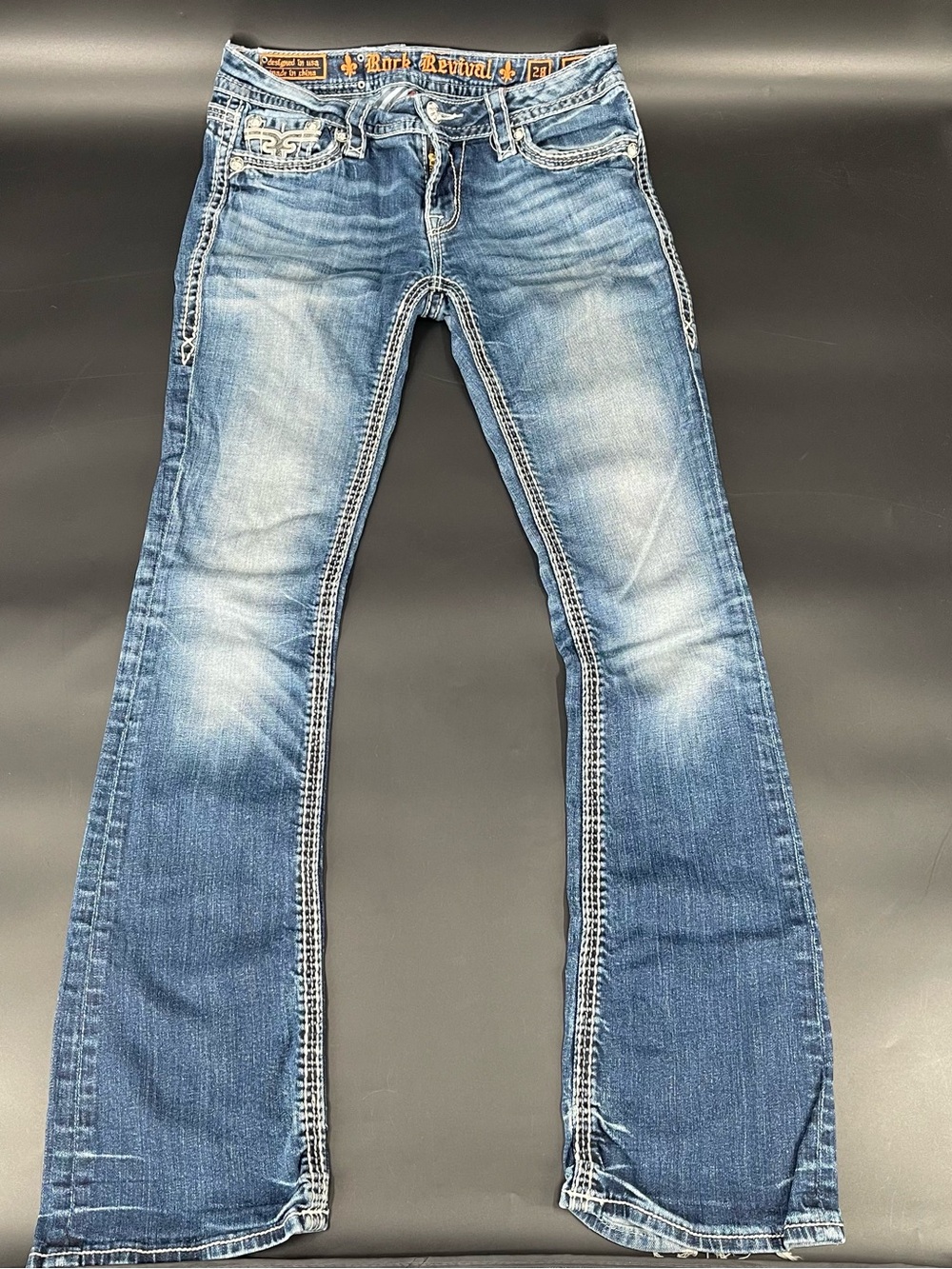 VTG Y2K Rock Revival Manisa Sparkly Sequins Jeans Blue Faded Wash Size 28 Grunge